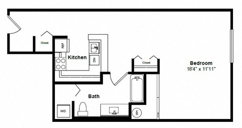 Floor plan for studio, 1 bath, 615 sqft